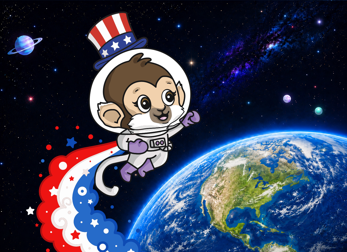 Space Monkey flying over Earth